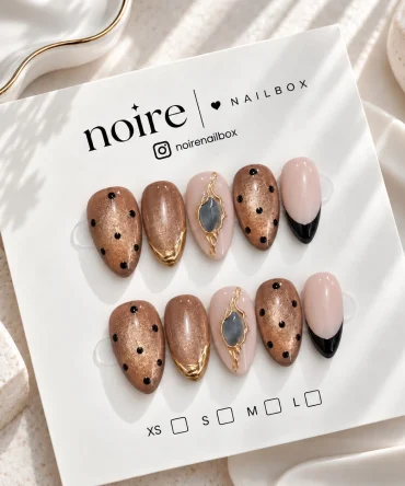 noire press on nails mocha gold elegance